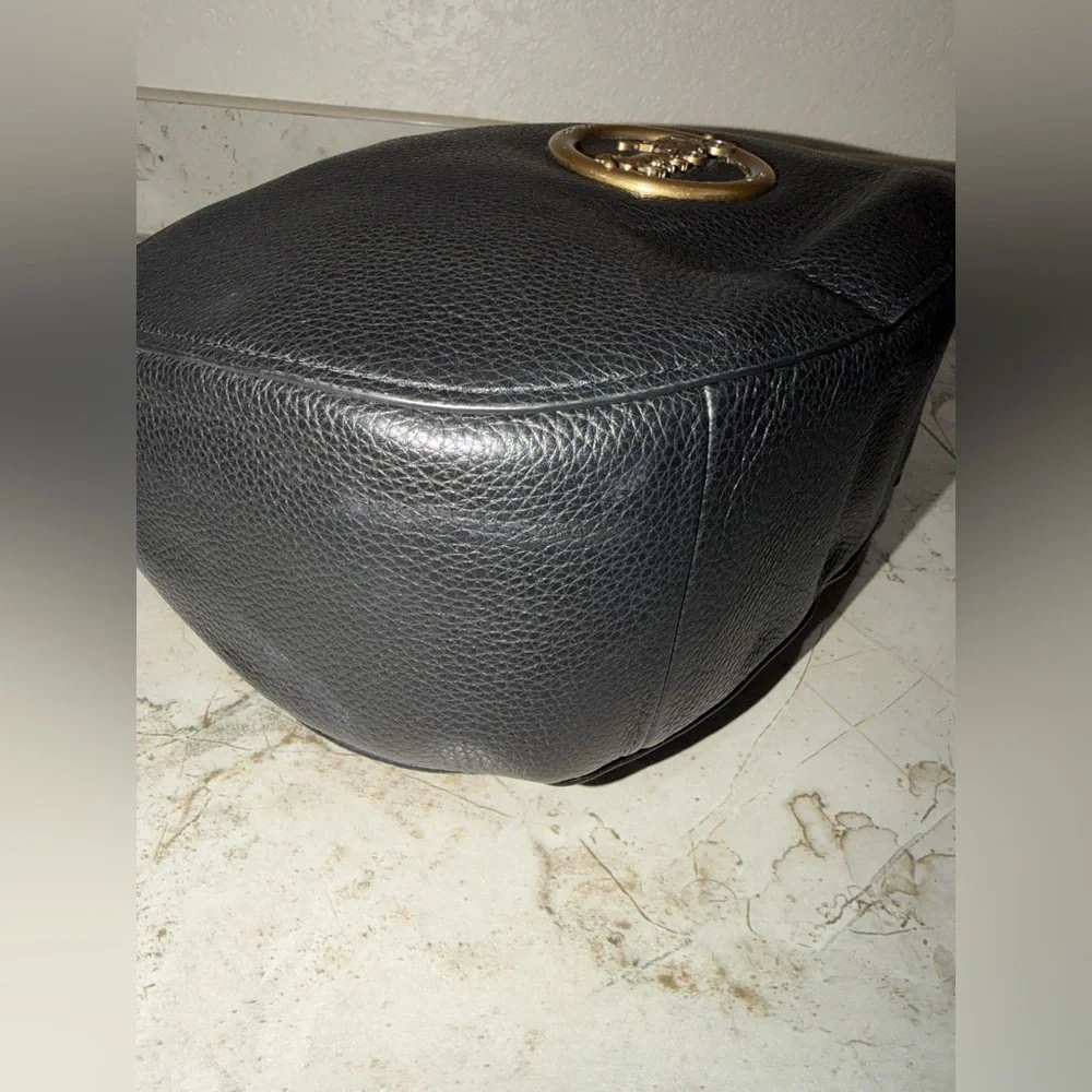 Coach Black Pebbled Leather Shoulder Hobo with Gold Logo